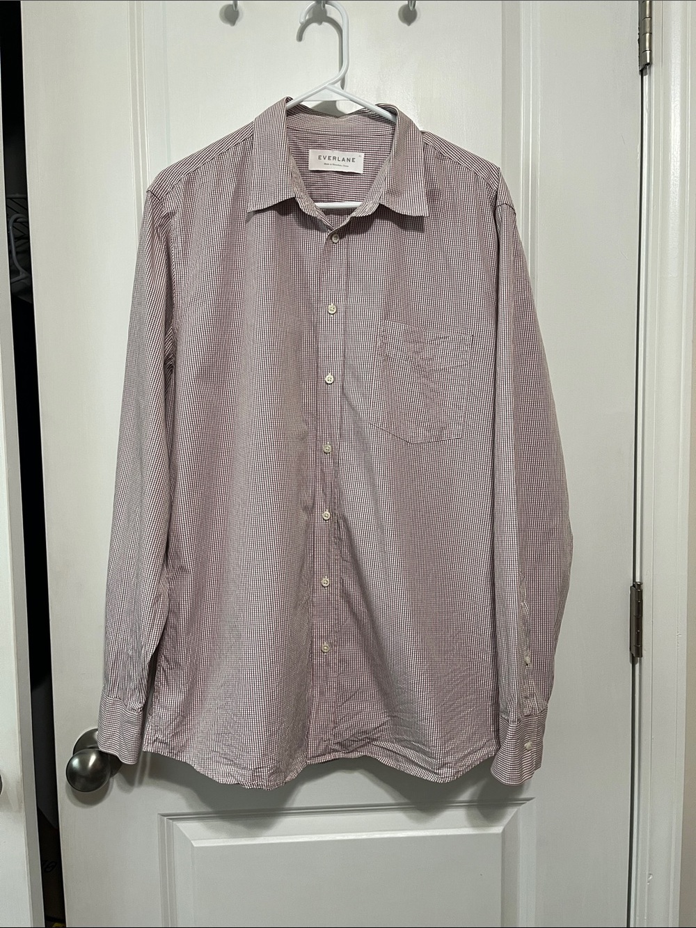 Everlane Men's Long-Sleeve Button-Down Shirt in Pale Pink Micro-Stripe XL